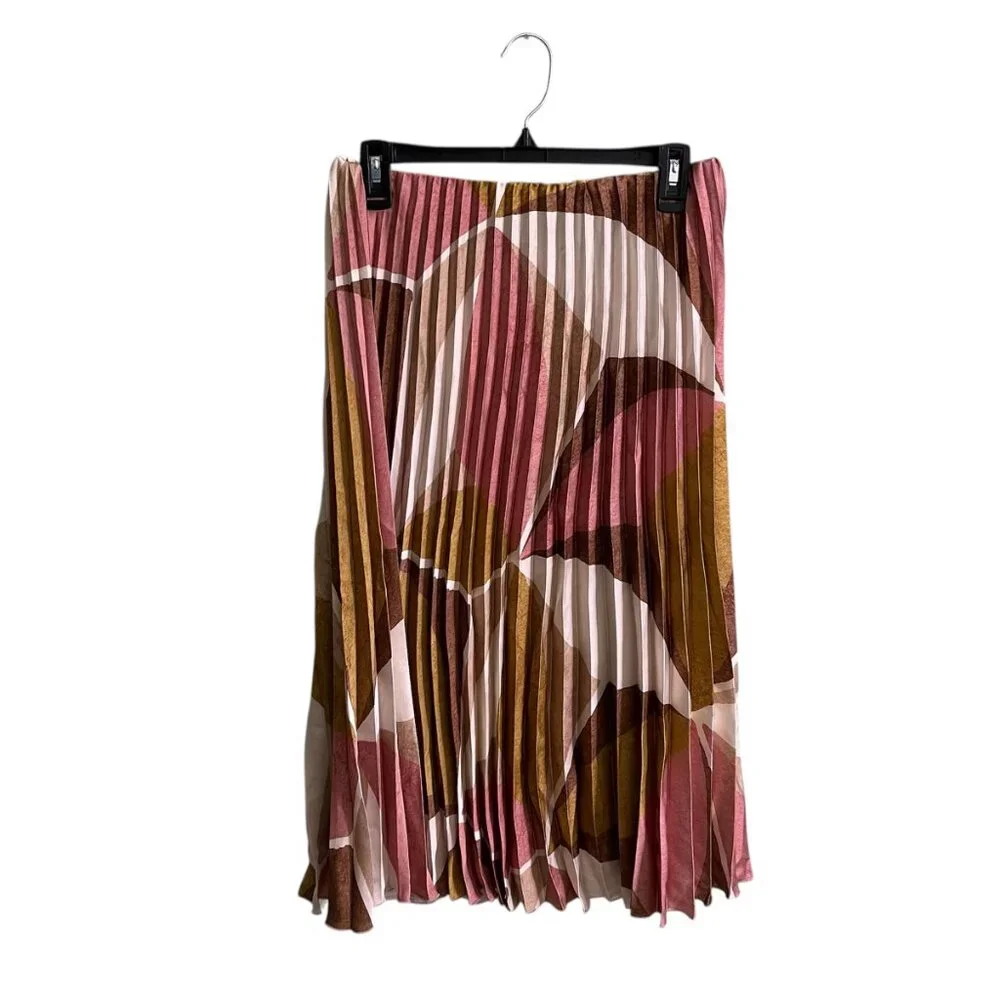 Zara Geometric Print Pleated Midi Skirt – Size M Sustainable Recycled Polyester